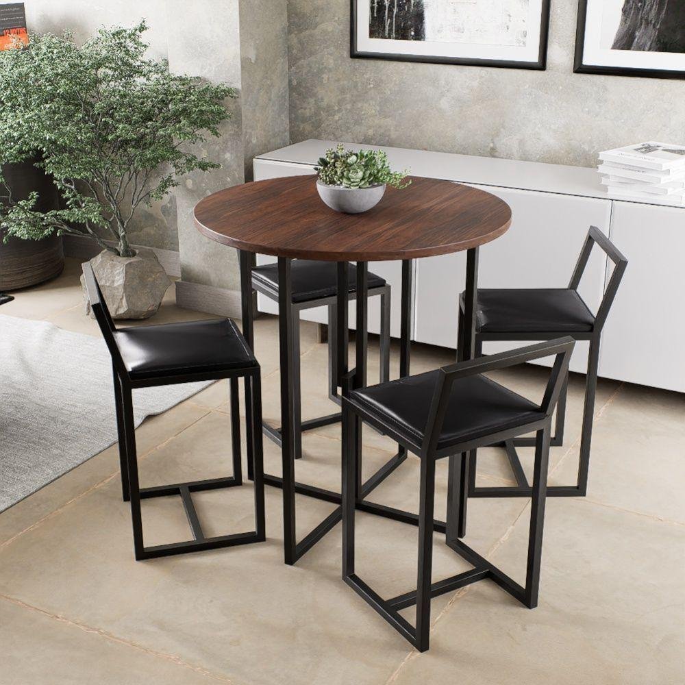 Conjunto Mesa 4 Cadeiras Estofado Tampo Imbuia Black Preto - 1
