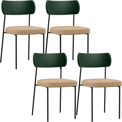 Kit 04 Cadeiras para Sala de Jantar Melina L02 Facto Verde Musgo Linho Bege Escuro - Lyam Decor