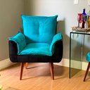 Ver imagem 1 de Poltrona Opala Composê Azul Tiffany/ Preto Cadeira Decorativa Recepção - Bela Móveis