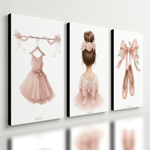 Kit 3 Quadro Decorativo Ballet Infantil Menina Quarto Moderno Qualidade Premium 40x28cm