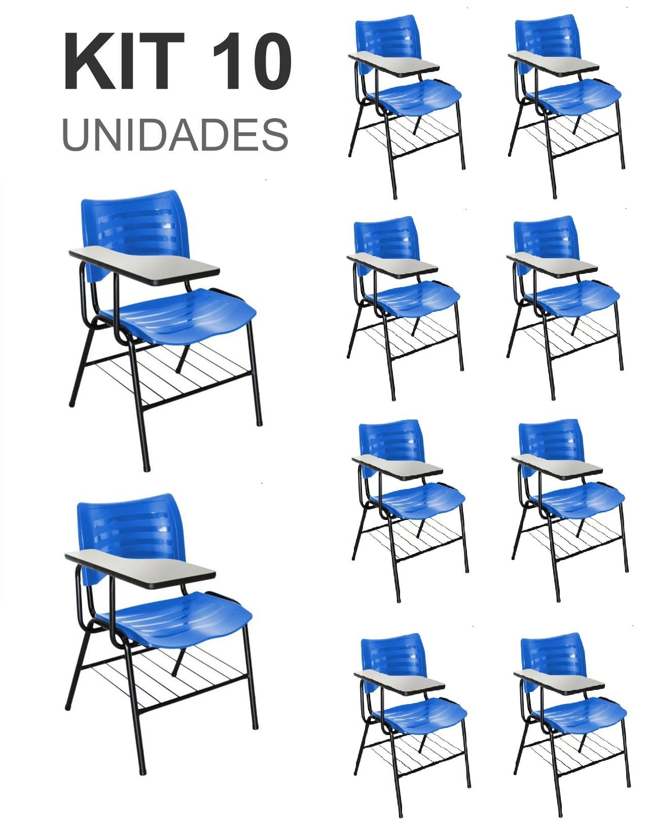 KIT 10 Cadeiras Universitárias Azul com porta livros - Mastcmol - 2