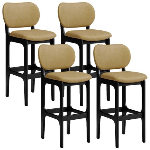 Kit 4 Banquetas Alta Bar Cozinha Sala Jantar Fixa Betta L02 Preto Couríssimo Casco Fendi - Lyam