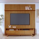 Ver imagem 1 de Kit Painel Piso-Teto Ripado Bancada 3 Gavetas Luna MDP Cumaru Pallazio