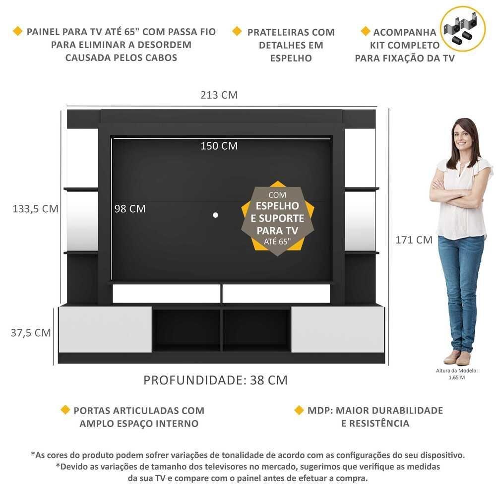 Estante com Suporte TV 65" Prateleiras c/ Espelho Oslo Multimóveis V3385 - 3