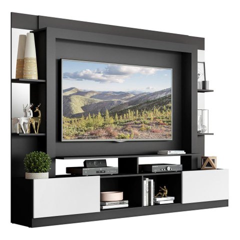 Estante com Suporte Tv 65" Prateleiras C/ Espelho Oslo Multimóveis V3385