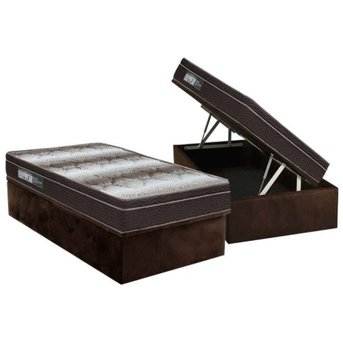 Cama Box Baú Solteiro: Colchão Anatômico Ortobom Ortopédico Light + Base Crc Suede Marrom(88x188