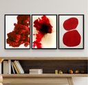 Ver imagem 1 de Kit 3 Quadros Decorativos Formas Abstratas Vermelhos 24x18cm - com Vidro:madeira Branca