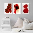 Ver imagem 2 de Kit 3 Quadros Decorativos Formas Abstratas Vermelhos 24x18cm - com Vidro:madeira Branca
