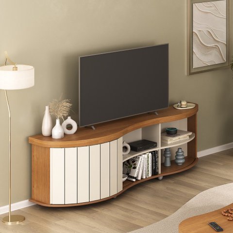 Rack para Tv até 75' Magnum 1 Porta Ripada Cinamomo/off White - Artely
