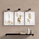 Ver imagem 1 de Kit 3 Quadros Flores Dourado Com branco 24x18cm:madeira Branca