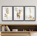 Ver imagem 2 de Kit 3 Quadros Flores Dourado Com branco 24x18cm:madeira Branca