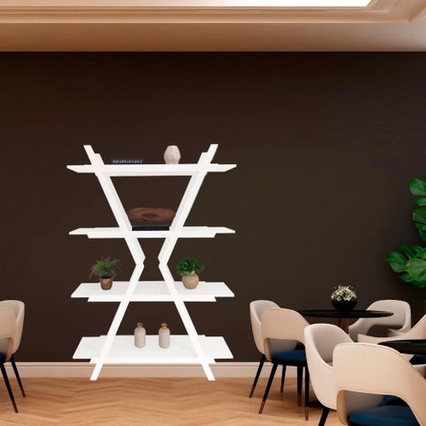 Estante Topázio 4 Prateleiras em MDF Branco 126x36x181 cm Woodyou