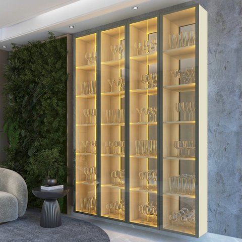 Cristaleira 4 Portas Reflecta com LED e Espelho 152,8cm 100% MDF Luminare