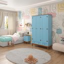 Ver imagem 2 de Guarda-roupa Juvenil 3 Portas e 2 Gavetas - Madeira Maciça e Mdf - Azul