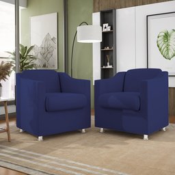 Kit 2 Poltronas Decorativas Reforçada Consultório Sala Suede Cor:azul Marinho - 1