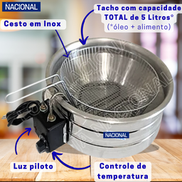 Fritadeira Elétrica Industrial Residencial 5l 220v Tacho Redondo Salgado Frango Pastel Loja Nacional - 5