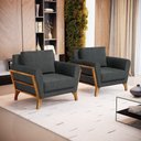 Ver imagem 1 de Kit 2 Poltronas Sabrina de Madeira Maciça com Almofada Linho Chumbo 406