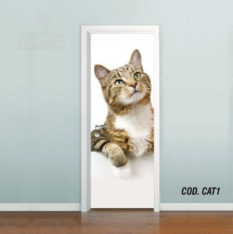 Adesivo De Porta Gato Cat Puppy Felino #01 - 0,80x2,10m - 1