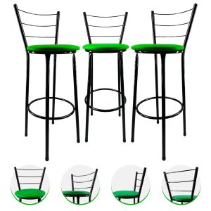 Kit 3 Banqueta Alta Preta Cozinha Gourmet Americana Balcão:verde