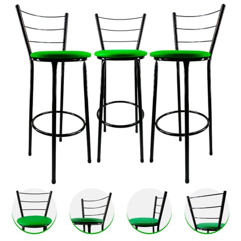 Kit 3 Banqueta Alta Preta Cozinha Gourmet Americana Balcão:verde
