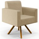 Ver imagem 4 de Kit 02 Poltronas Decorativa Giratória Base de Madeira Helô L02 Linho Bege Escuro - Lyam Decor