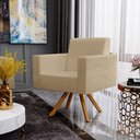 Ver imagem 3 de Kit 02 Poltronas Decorativa Giratória Base de Madeira Helô L02 Linho Bege Escuro - Lyam Decor