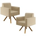 Ver imagem 1 de Kit 02 Poltronas Decorativa Giratória Base de Madeira Helô L02 Linho Bege Escuro - Lyam Decor
