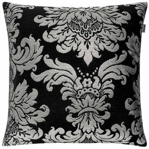 Capa de Almofada em Jacquard Luxo Preto e Prata Medalhão 45x45cm