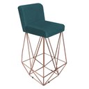 Ver imagem 2 de Kit 02 Banqueta Alta Com Encosto Loki Cozinha Bar Balcão Bistrô Ferro Bronze Suede Azul Turquesa