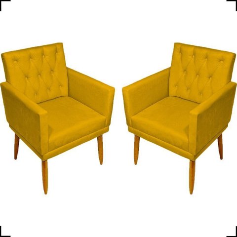 Kit 2 Poltronas Decorativa para Sala Recepção Nina Capitonê Suede Cores Pé Palito