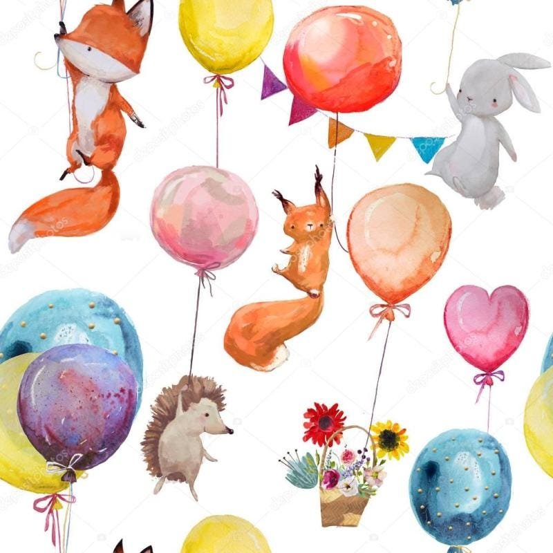 Papel De Parede Adesivo Animais Balões #01 - 6m - 1