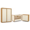 Ver imagem 1 de Dormitório Tutto New 2 Portas, Cômoda 4 Gavetas e Berço Off White/Freijó - Matic Móveis