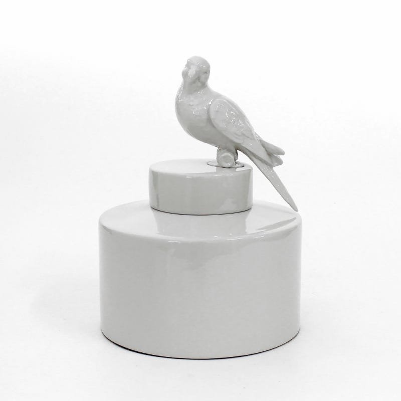 Potiche em Cerâmica Pássaro Kaloa Branco - 1