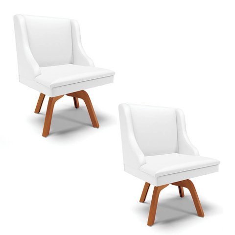 Kit 2 Cadeiras Estofadas para Sala de Jantar Base Giratória de Madeira Lia Sintético Branco - Ibiza