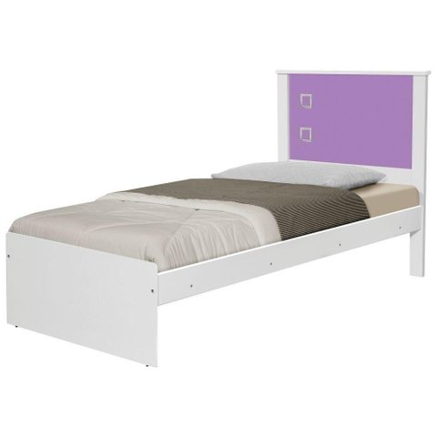 Cama Solteiro Hop Alicante Branca e Lilas com Cabeceira