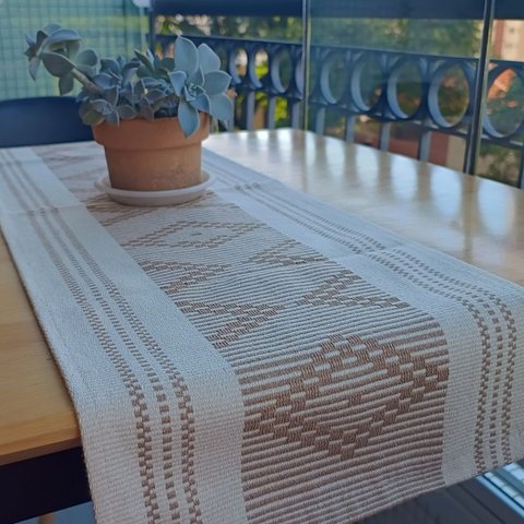 Caminho de Mesa Artesanal Algodão Cru Rústico Marrom 33x105