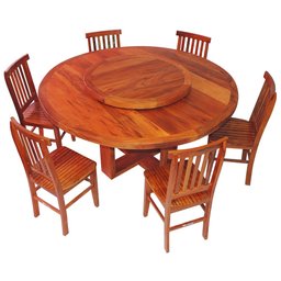 Conjunto Mesa de Jantar Redonda 1,6 M 6 Cadeiras Mineira em Madeira de Demolição Natural - 1
