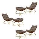 Ver imagem 1 de Kit 3 Poltronas E Puff Costela Madeira Julieta Decorativa Base Dourado Linho Marrom - Móveis