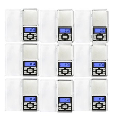 Kit 9 Balanças de Bolso Digitais Pocket Scale de Alta Precisão Eletrônicas Portáteis 500g:prata/únic