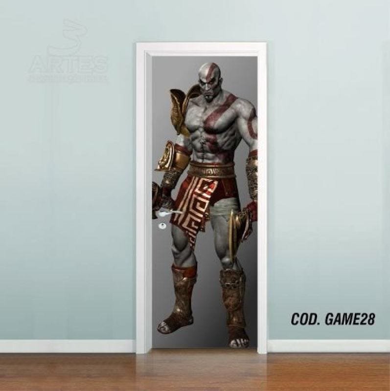 Adesivo De Porta God Of War - Kratos #02 - 0,60x2,10m - 1