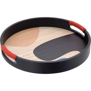 Bandeja Decorativa para Servir Redondo Mdf 4x30x30cm Preto