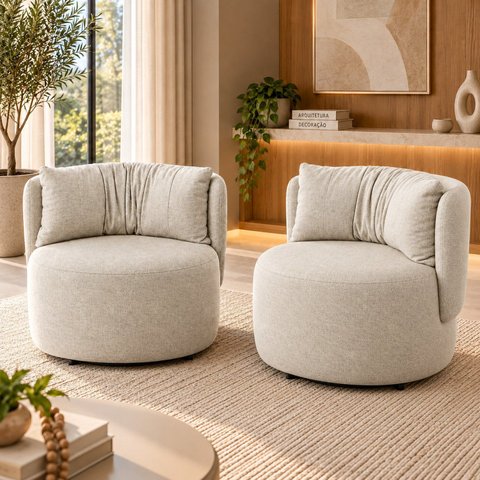 Kit 2 Poltronas Giratórias com Retorno Estofadas Design Orgânico Lizzy Espresso Móveis