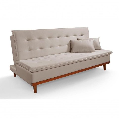 Sofá Cama Reclinável Santorini Veludo Confortável Base de Madeira Areia 162