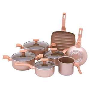 Jogo de Panelas Alumínio Ceramico Antiaderente Mimo Style Sartin Cook Champanhe Conjunto 07 Peças
