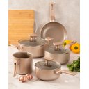 Ver imagem 2 de Jogo de Panelas Alumínio Ceramico Antiaderente Mimo Style Sartin Cook Champanhe Conjunto 07 Peças