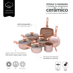 Jogo de Panelas Alumínio Ceramico Antiaderente Mimo Style Sartin Cook Champanhe Conjunto 07 Peças - 4