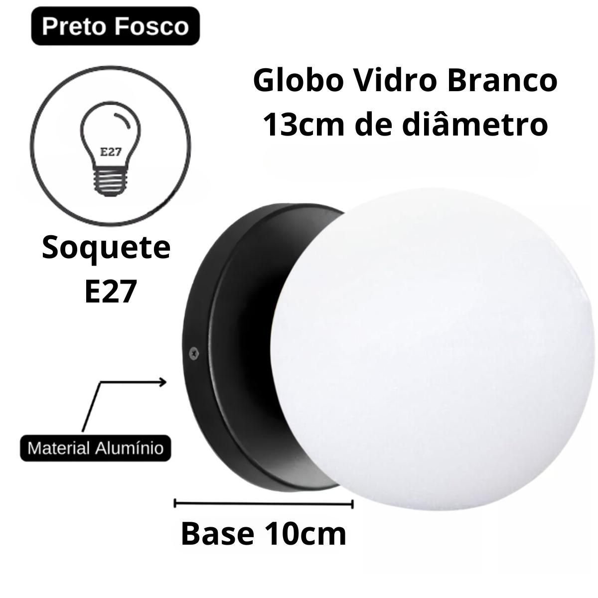 Ver imagem 6 de Luminária 13cm Globo Vidro Jabuticaba Arandela Parede Teto Gimpo Gm13:preto