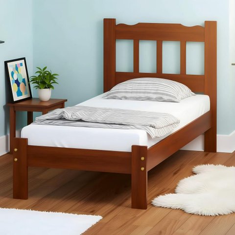 Cama Solteiro Madeira Maciça Reforçada Marrom