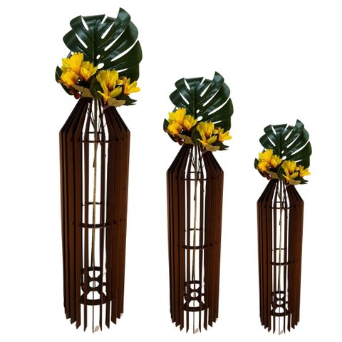 Vaso de Chão Decorativo Grande Mdf Penedo:preto/kit com 3 - 90x20cm, 75x20cm e 60x20cm