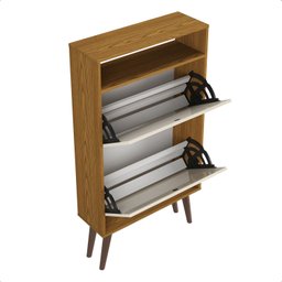 Sapateira Drex com 2 Portas Basculantes Pés Estilo Retrô para Quarto ou Hall de Entrada - Nature com - 4